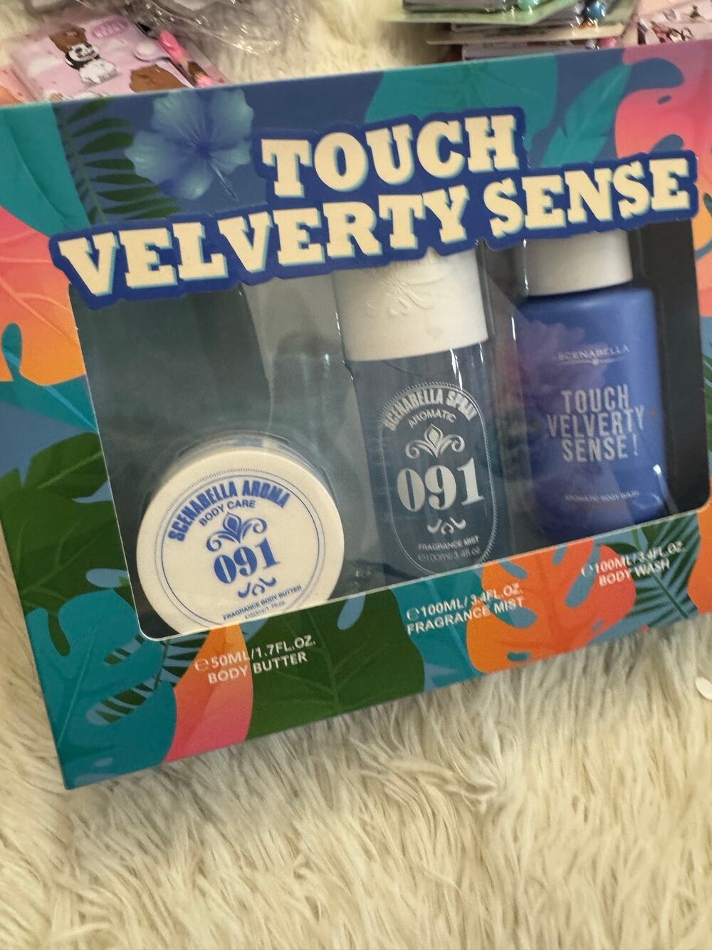 Touch Velvety scent 091 body care set body butter fragrance mist, and body wash